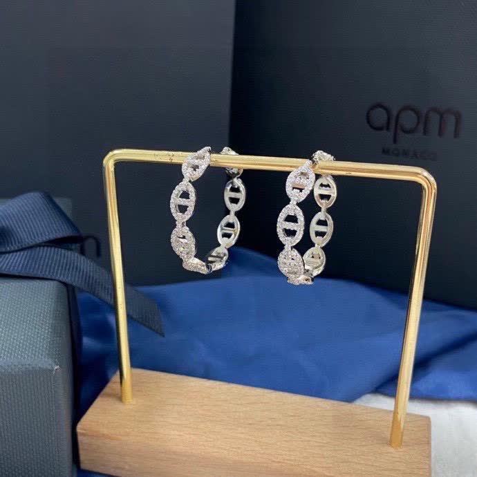 APM Monaco Silver Hoop Earrings with Diamond Accents